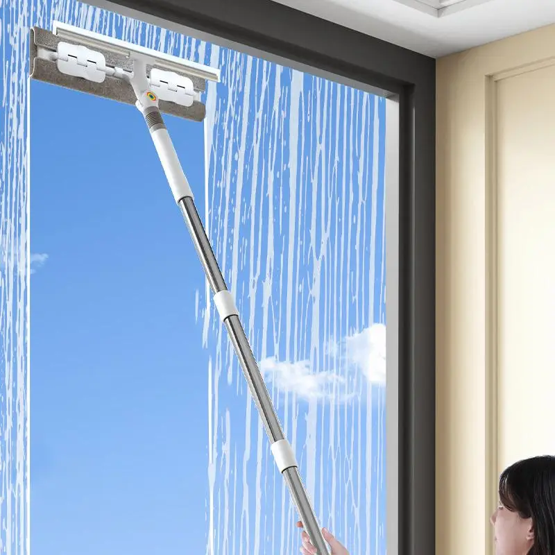 Non-slip Long Handle Glass Cleaning Brush, Rotatable Stainless Glass Cleaning Brush with Colorful Button, Household Cleaning Tool for Home Window, Boy