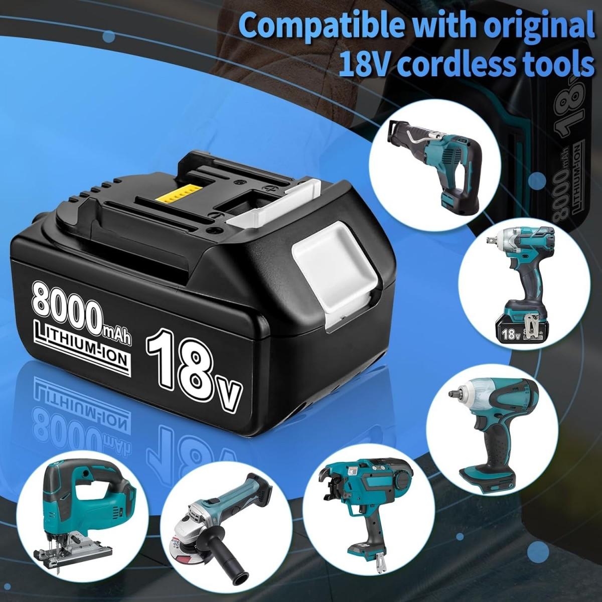 2Pack 8.0Ah Lithium-ion Replacement for Makita 18V Battery and Rapid Dual Charging Port Charger Compatible with Makita Battery 18V BL1815 BL1830 BL1840 BL1850 BL1860