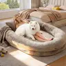 Orthopedic Shaped Dog Bed - 68''x35''x14'' Contemporary All-Seasons Faux Fur Lounger, Detachable Pillow+Blanket Set, Durable Washable Easy-Care Indoor Sofa, Alleviates Pressure Points for Dogs Over 80lbs, Deep Sleep Support
