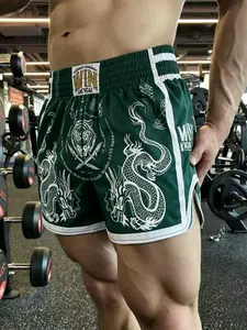 Men's Muay Thai Dragon Phoenix Tiger Print Boxing Shorts, Win Las Vegas Fitness Training Streetwear Five-Panel Pants, Casual Sports Wear