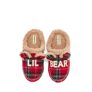 Dearfoams Kid's Lil Bear Clog Slipper - Plaid Size 7-8