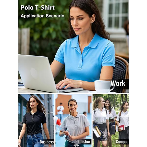 Veldtholos Women's Polo Shirts 5 Pack Short Sleeve 3 Buttons Collared Uniform Tops Moisture-Wicking T-Shirts for Work & Casual Wear