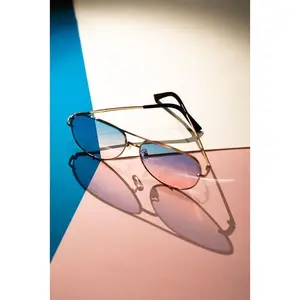 Gold Blue Pink Unisex Aviator Sunglasses