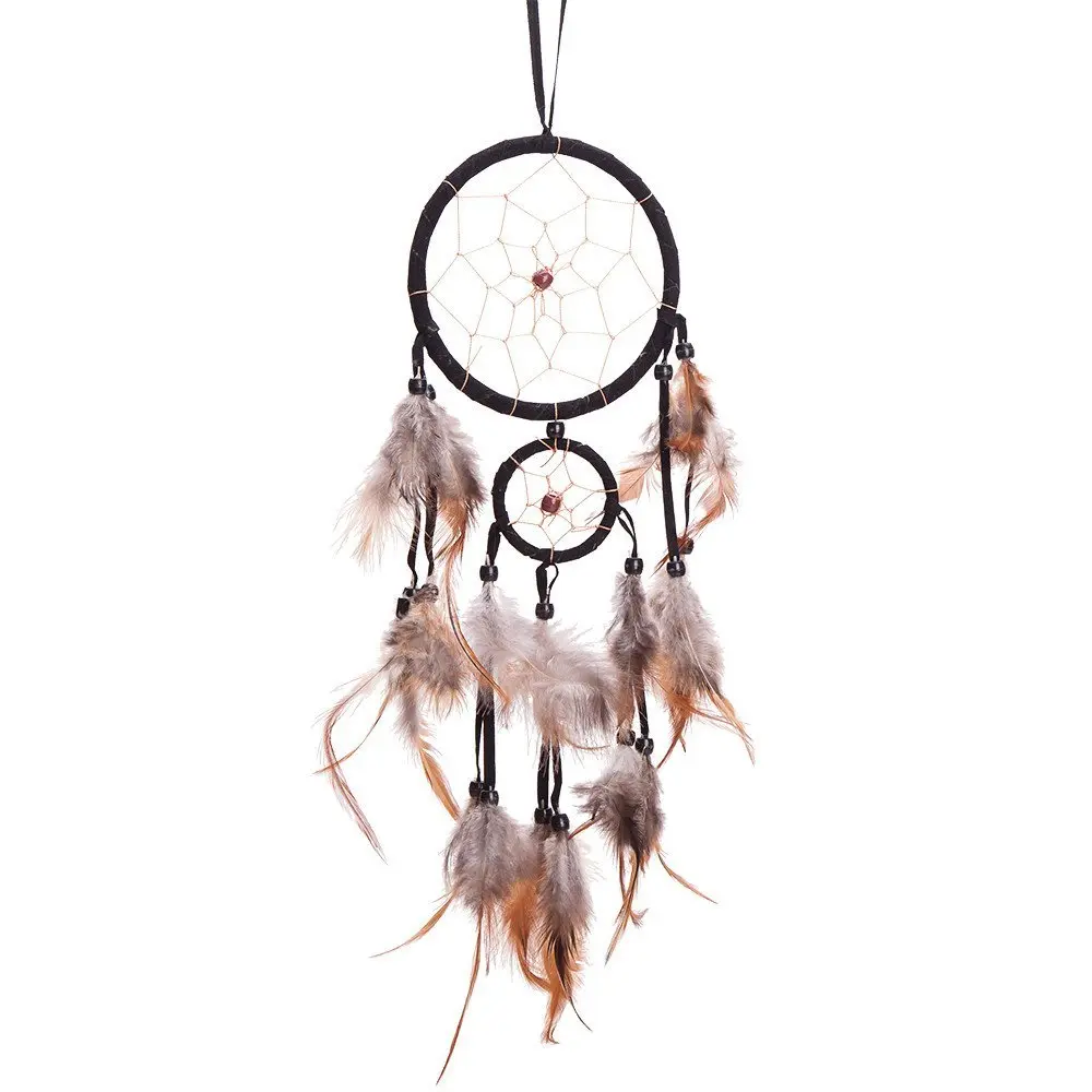 Thy Home 18-in Traditional Fabric Dream Catcher - 2-Circle Decorative Hanging Piece, Feathered Decor Accessory, Living Room Decorations, Artistic Indoor Decoration, Home Ornaments, Ideal Gift