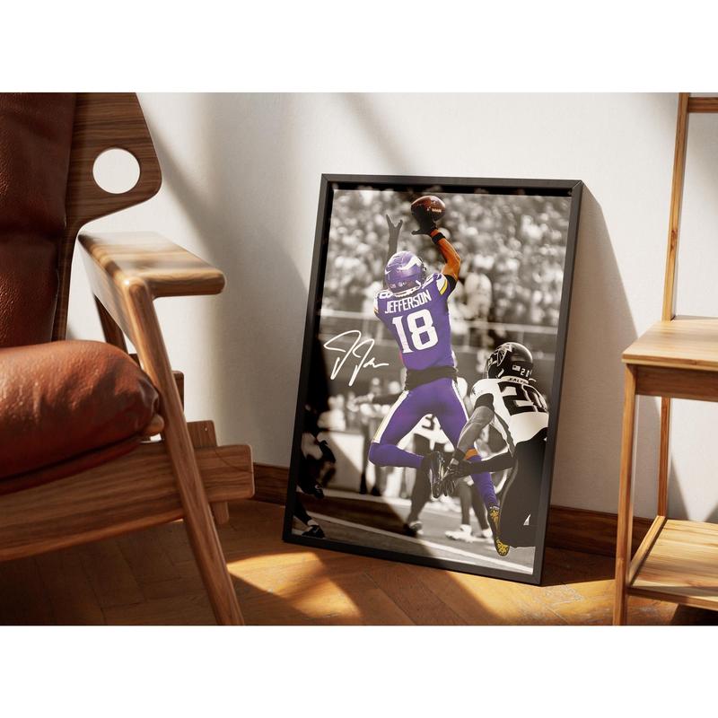[UNFRAMED] Justin Jefferson Poster Capturing Iconic Moments, Football Wall Art for Fans Home Decor
