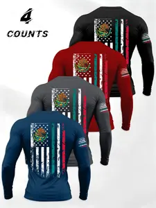 Men's Tight-Fitting Fitness Set, 4-Piece Street Fashion Long Sleeve Training Clothes, Patriotic Gym Enthusiasts, Sporty Style, All Seasons, Athletic Fashion Activewear, Athletic Wear, Athleisure Wear Set