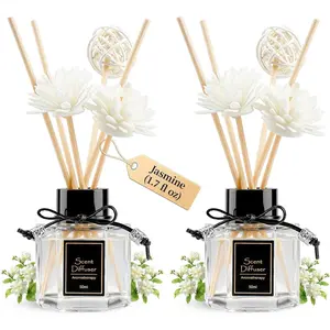 2 count Jasmine Reed Diffuser Set 1.7 fl oz with 6 Scent Sticks, Exotic Floral  ,  Scented Oil Sticks for Bathroom, Living Room & Bedroom |  Air Freshener