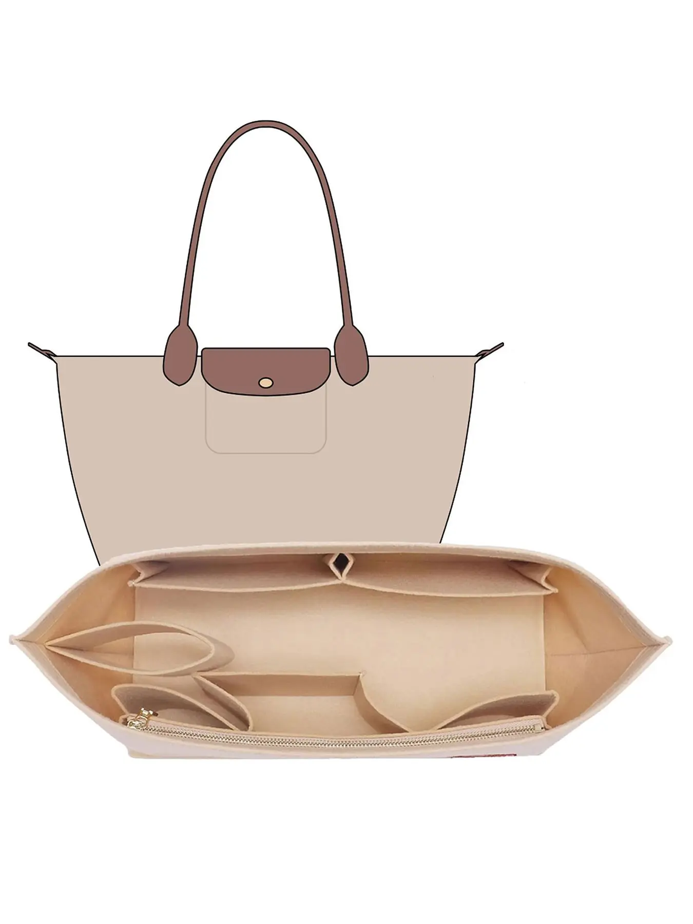 Tote Bag Organizer Insert, 2 Sizes (Medium/Large), Fits City Tote & Charlotte Tote, Multi-Pocket Felt Purse Liner, Keep Bag Tidy & Shaped, Travel Organizer, Travel Accessories