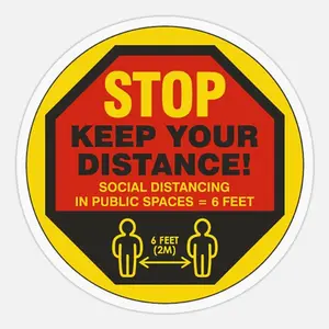 Peel-Off Social Distancing Reminder Labels with Bold Colors - "Stop - Keep Your Distance" Stickers for Office Stationery Use