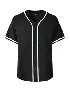 Plus Size Blank Black Men's Baseball Button Down Shirts Short Sleeve Stylish Jersey Hipster Hip Hop Sports Uniforms