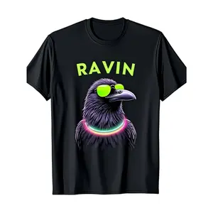 Men'S Rave Party T-Shirt - Neon Bird Graphic Tee with RAVIN Text, Stretchy Fabric for Concerts, Festivals & Everyday Streetwear - All-Season Comfort Fit AduClassic Top Tshirt Streetwear Shortsleeve Tropical Black Casual 100% Cotton Relaxed Fit All Seaso87