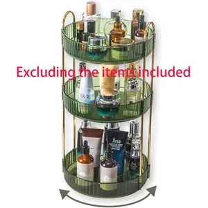 Rotating Makeup Carousel - Gold Accent Cosmetic Organizer with Multi-Tier Trays for Perfumes, Skincare & Brushes | Vanity Desktop Display Beauty Organizer