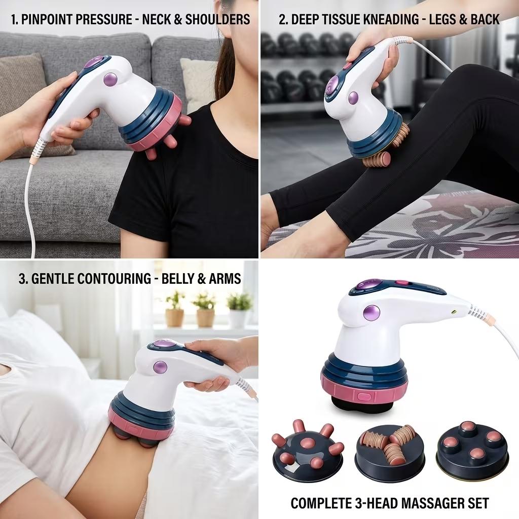 Handheld Vibration Massage Device 3 Speed Intensity Modes 3 Detachable Interchangeable Heads Easy Grip Portable High Performance Electric Tool