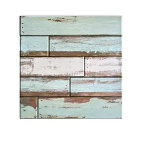 12pcs 3D Wood Look Wall Tiles, 11.8x11.8 Inch PVC Self-Adhesive Stickers, Kitchen TV Background Decor, Rustic Style Wallpaper