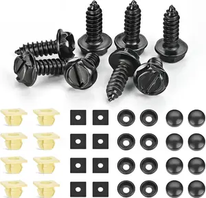 Nilight Stainless Steel License Plate Screw Kit - Car Accessories with Self-Tapping Black Zinc Plated Rust-Proof Vibration Damp Anti-Rattle Bolts, 8-Piece Quick Install Fasteners for Cars/SUVs/Trucks Front & Back