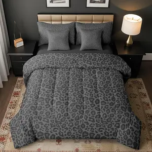 Leopard Print Bed Sets 7 Pieces,Gray Wild Animal Skin All Season Comforter Set,African Cheetah Wildlife Bedding Set