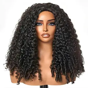 OQ HAIR Half Wig Human Hair Glueless Wigs Upgrade 3 IN 1 Half Wig With Drawstring Seamless Flip Over Burmese Curly No Glue No Lace For Women 280% Density