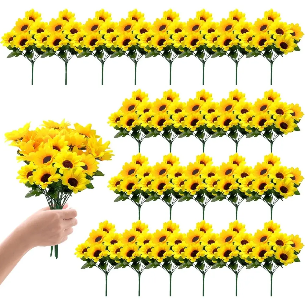 24 Bundles Sunflower Artificial Flower with Stems Plastic Bouquet Faux Outdoor Flowers Bulk for Wedding, Fall Garden, Home, Window Decor Decorative Fruit Plants Ornaments