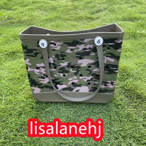 EVA beach bag storage bag Handbag Swimming bag Hollow shopping basket Army Green outdoor camping bag Pet bag washable environmentally friendly storage bag