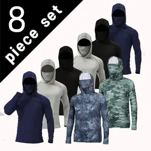 [8pcs] Men's Quick-Dry Men's UPF 50+ Hooded Sun Protection Shirt with Integrated Face Mask – Quick Dry Athletic & Fishing Top