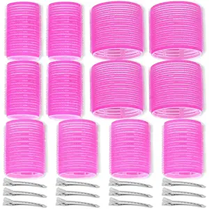Self Grip Hair Rollers Curlers Set - 24 Pieces with 3 Sizes and 12 Clips for Volume on Long Short Thick or Fine Hair