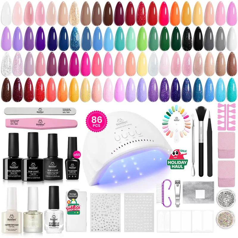 Beetles Gel Nail Polish Kit with U V Light Gel Polish Nail Set with Diamond Decorations & Nail Art Stickers and Manicure Tools Soak Off All Season Gel Nail Kit Cutics DIY Gift for Women Salon Glossy, Beauty Products, Nail Charms