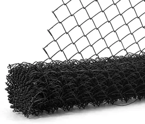 Fencer Wire 9 Gauge Black Vinyl Coated Galvanized Steel Chain Link Fence Fabric, Diamond Mesh Size 2-3/8 Inch, Galvanized Fencing Wire Roll for Garden and Animals Enclosure