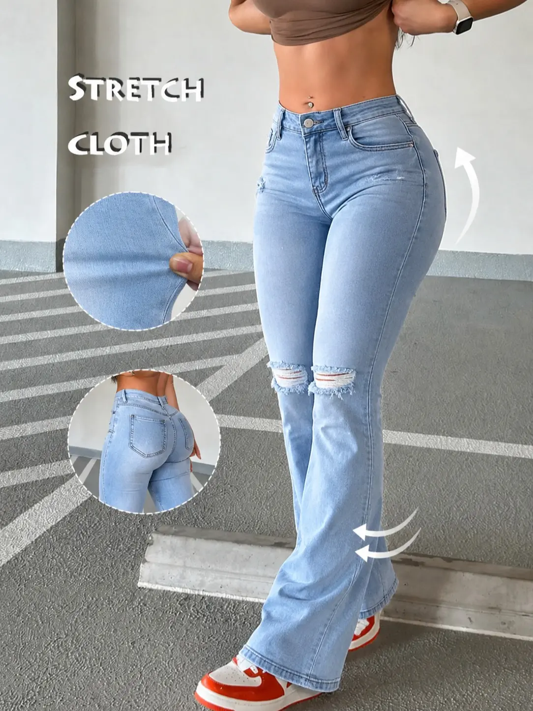Women's Stretchy High-Waist Flare Jeans - Slim-Fit Soft Denim, Vintage-Inspired Curves-Shaping Trendy Womenswear Bottoms