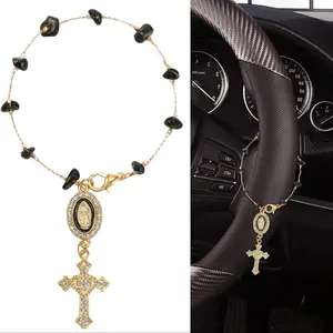 Catholic Hanging Rosary Cross Pendant, Saint Mary Crucifix Necklace Gift, Unisex Decorative Accessory for Men and Women