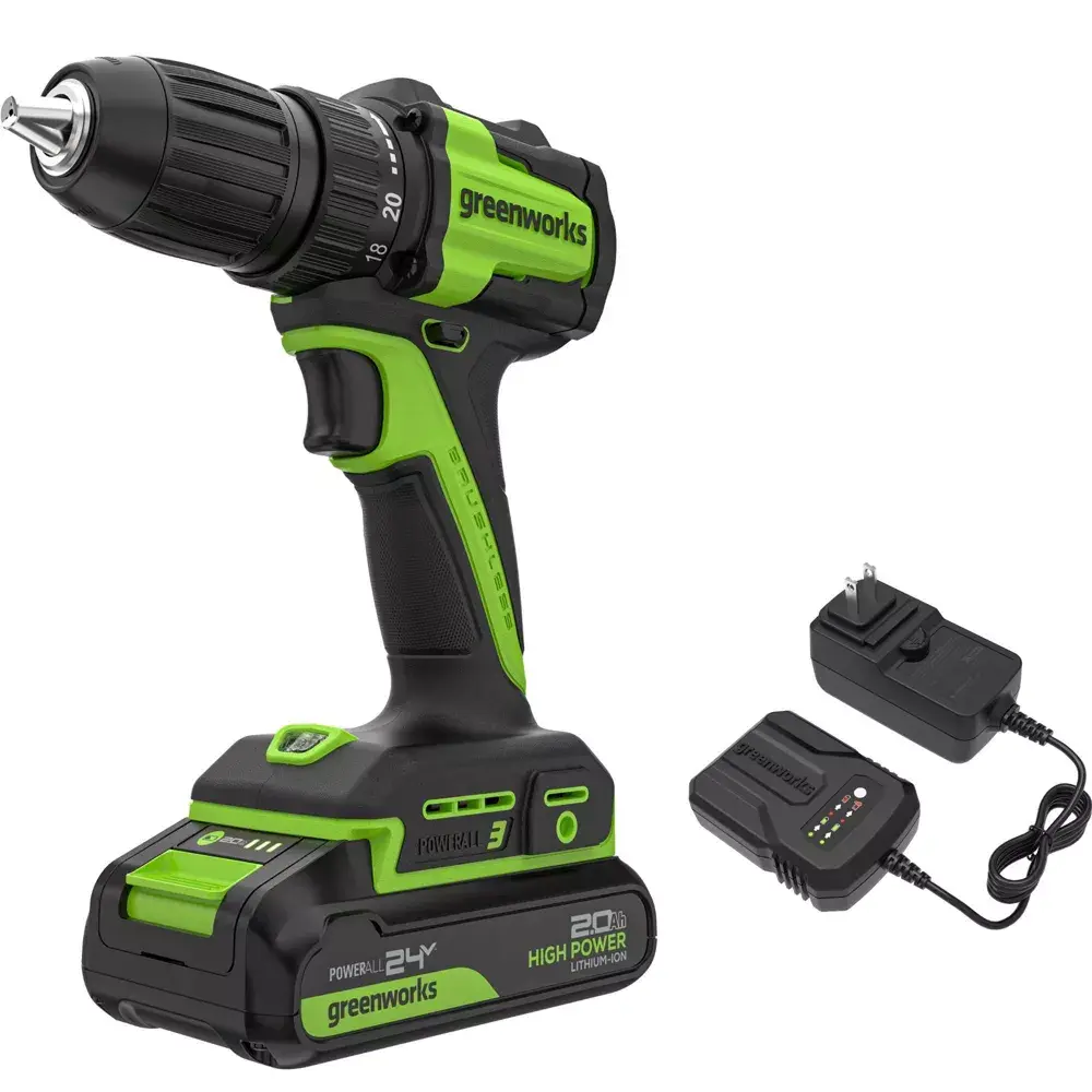 Greenworks POWERALL 24V Cordless Brushless Drill/Driver with 2Ah Battery and Charger
