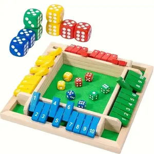 Wooden Dice Game Set, 4-PlayerColor-Coded Number Block Game, Family &Friends Interactive Tabletop Game with Dice& Storage, Ideal for Strategy & NumberLearning, suitable for Party Birthday LeisureTime party game accessory table math game