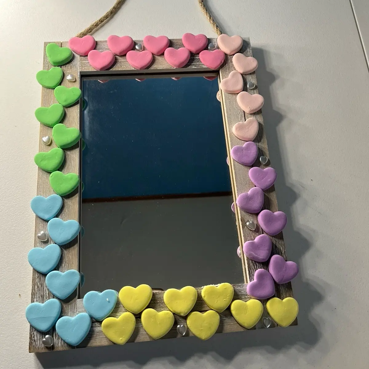Rainbow heart foam clay mirror