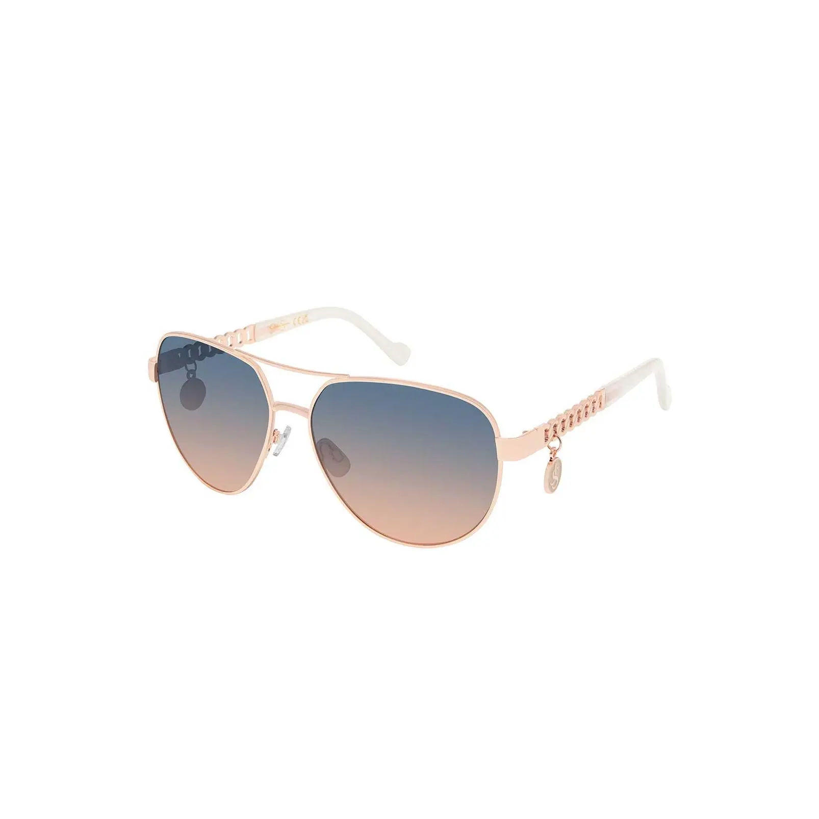 Chain Aviator Detail Sunglasses in Rose Gold