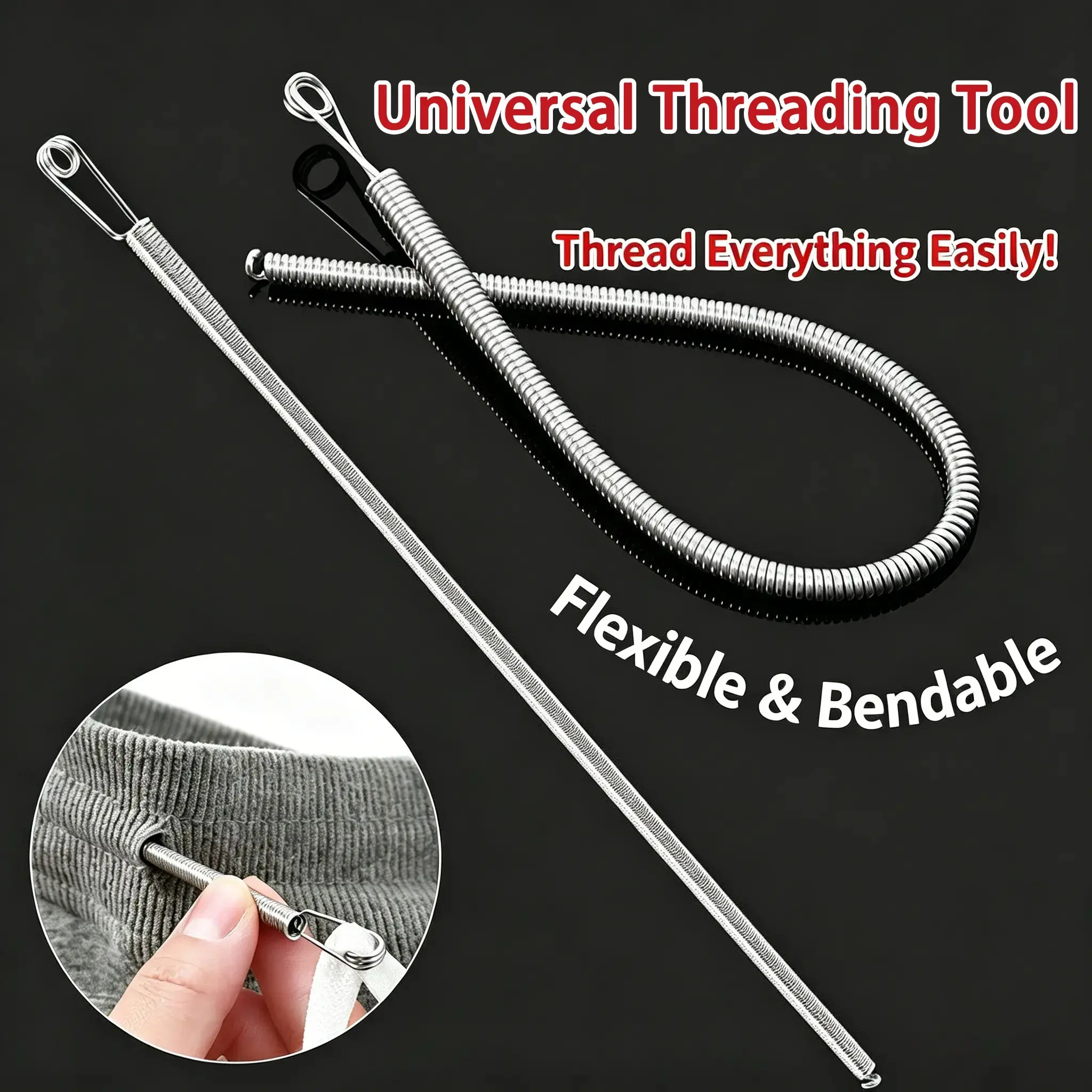 2 PCS Spring Drawstring Needle Threader,DIY Rope Threader Clip,Drawstrings Replacement with Easy Threaders,Drawstring Threader Tool Set,for Drawstring Replacement for Hoodies,Pants