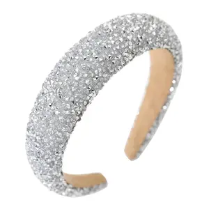Silver Diamond Rhinestone Headbands for Women Girls Bling Sparkle Beaded Crystal Headband Jeweled Thick Padded Hairband Non Slip Glitter Hair Hoop Accessories