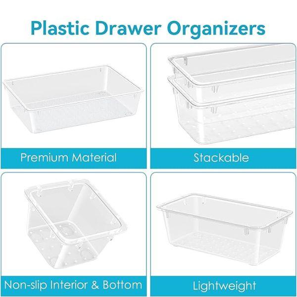 12‑Piece Drawer Organizer Set Clear Plastic Storage Trays for Makeup Desk & Bathroom 4 Sizes Modular Dividers for Vanity Office Supplies Jewelry Tools & Gadgets