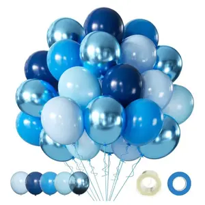 Blue Balloon Metallic Blue Balloons, 60Pcs 12Inch Chrome Blue Balloons Kit Macaron Baby Pearl Navy Blue Latex Balloons for Birthday Wedding Baby Shower Party Decoration