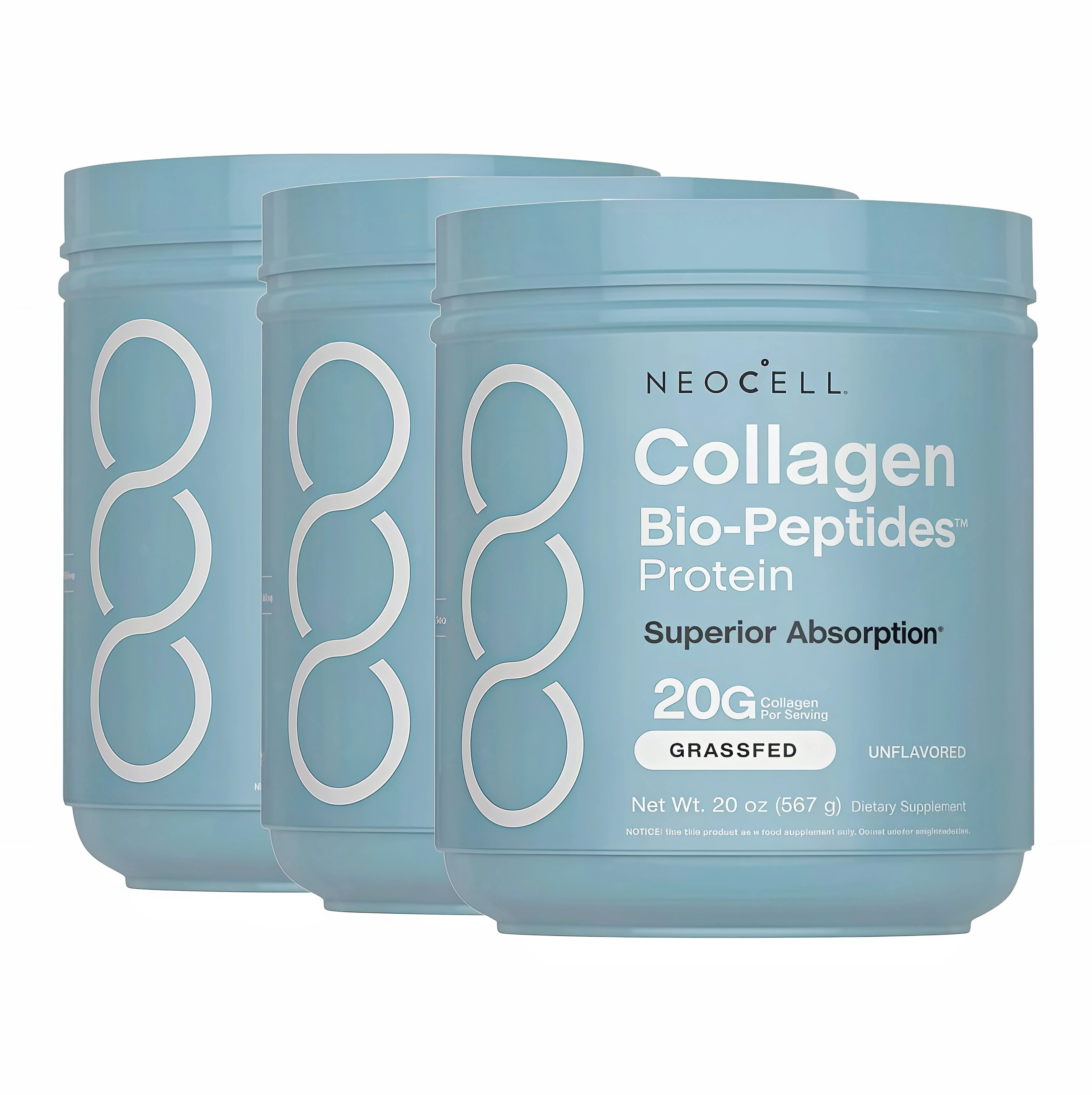 3 Botte NeoCell Collagen Bio-Peptides Powder 20oz -KI Grassfed Protein Supplement-Advanced with 18 Essential Amino Acids