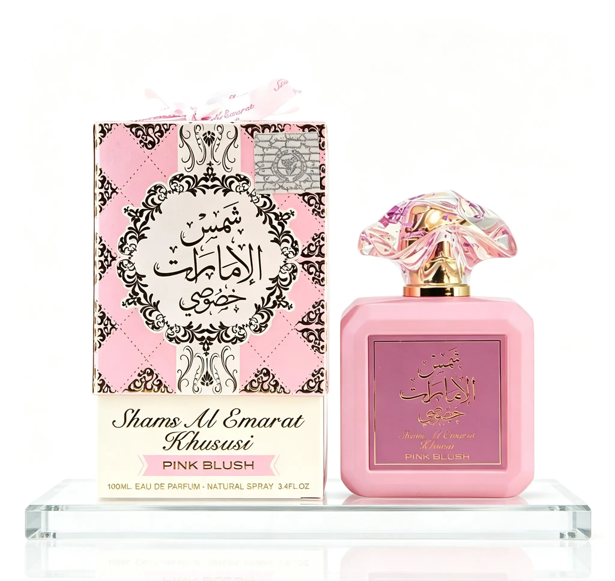 Ard al Zaafaran Pink Blush Shams Al Emarat Khususi Eau de Parfum for Women, Sweet Marshmallow Romantic Arabian Perfume, Long Lasting Ladies Fragrance, 3.4 FL OZ / 100 ML