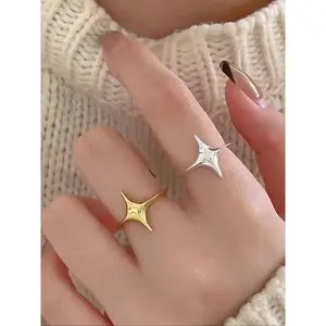 S925 Sterling Silver Star Decor Cuff Ring, Unique Rings, Fashionable Adjustable Ring for Women & Girls, Casual Jewelry for Party, Daily Clothing Decor, Trendy All-match & Exquisite Jewelry for Birthday GiftGift