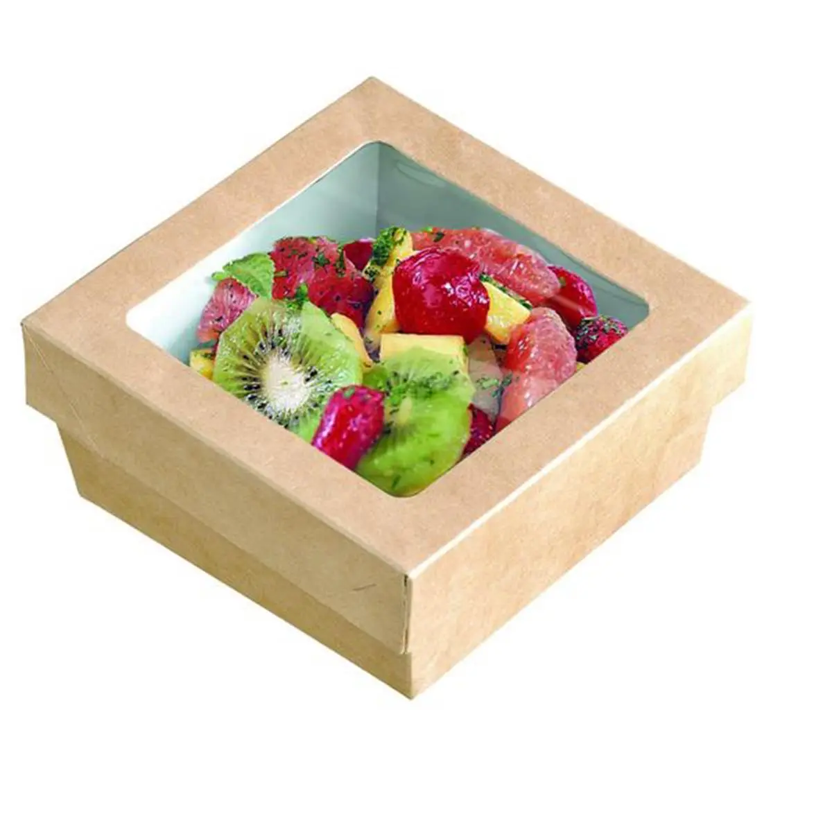 212 MAIN 34 Oz. Elegant Small Biodegradable Recyclable Grease-Resistant Kray Gift Box with Window Base-Lid - 250 Containers, Square Box for Packaged Assortment Party Gifts & Wedding Favors
