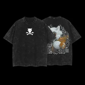 Pocket Monsters Cubone Vintage Unisex Oversize Anime Manga Acid Washed Heavyweight Cotton T-shirt for Fans