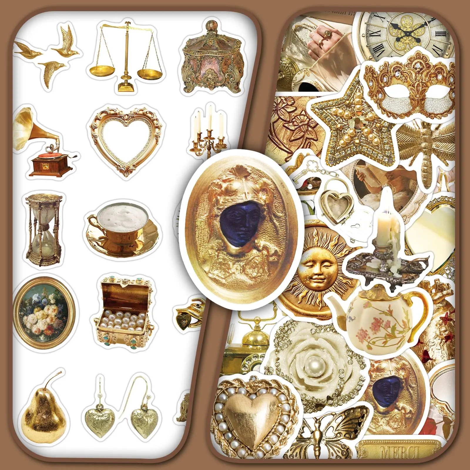 Vintage Gold Themed Sticker, 100pcs/set Retro Gold Aesthetic Stickers, DIY Decorative Sticker for Scrapbooking & Journal Making Art Stickers