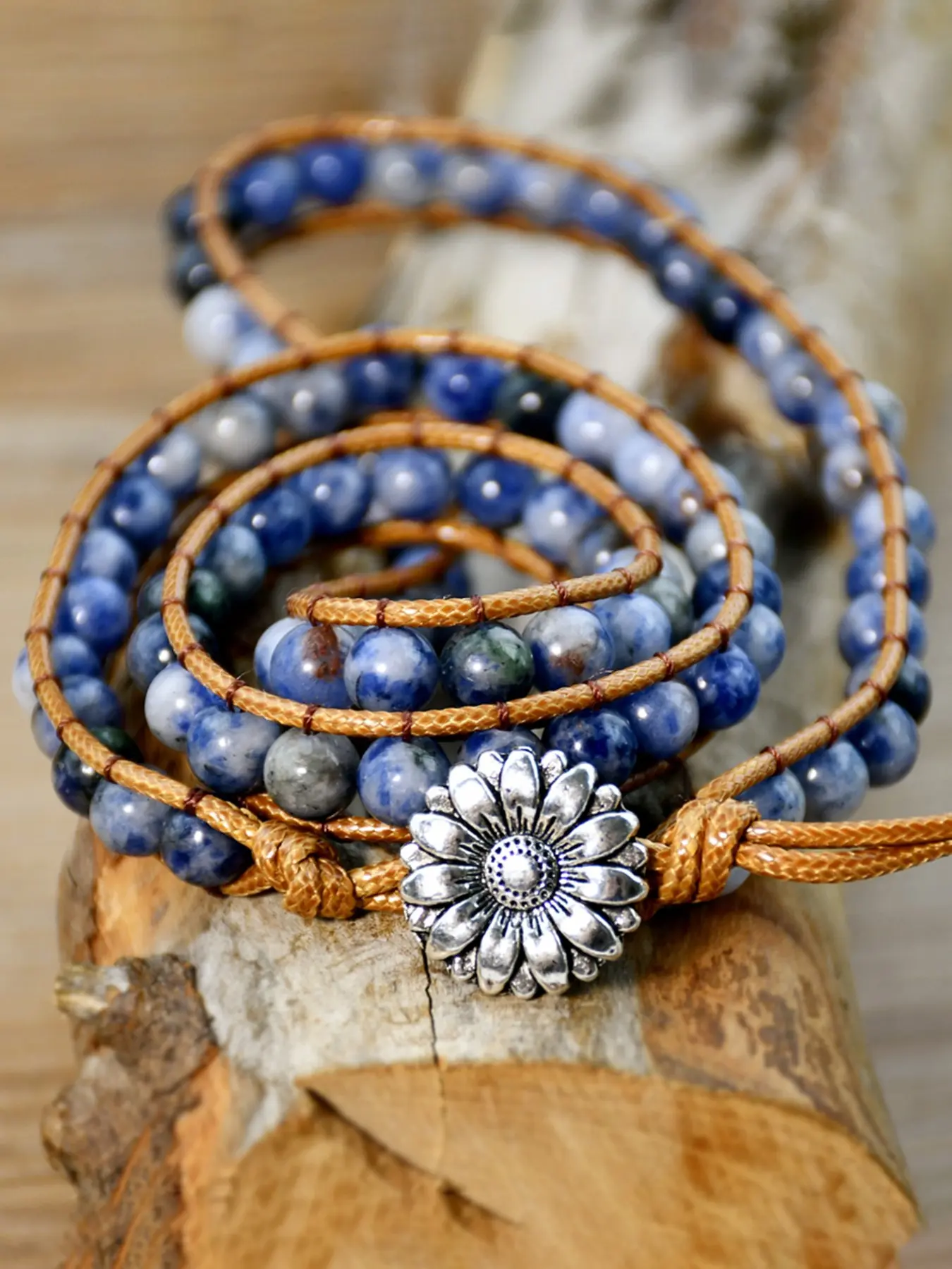 Bohemian Vintage Ethnic Braided Wristband, Unisex Blue Stone Wrap Bracelet, Handmade Jewelry Gift for Summer Vacation Parties, Braided Bracelets
