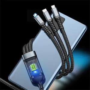 Super Triple-100w Fast Charging Cable, 3-In-1 USB-A Micro USB Type-C Charger, 1.2m with Indicator Light, Smartphone Accessories, USB C Cables