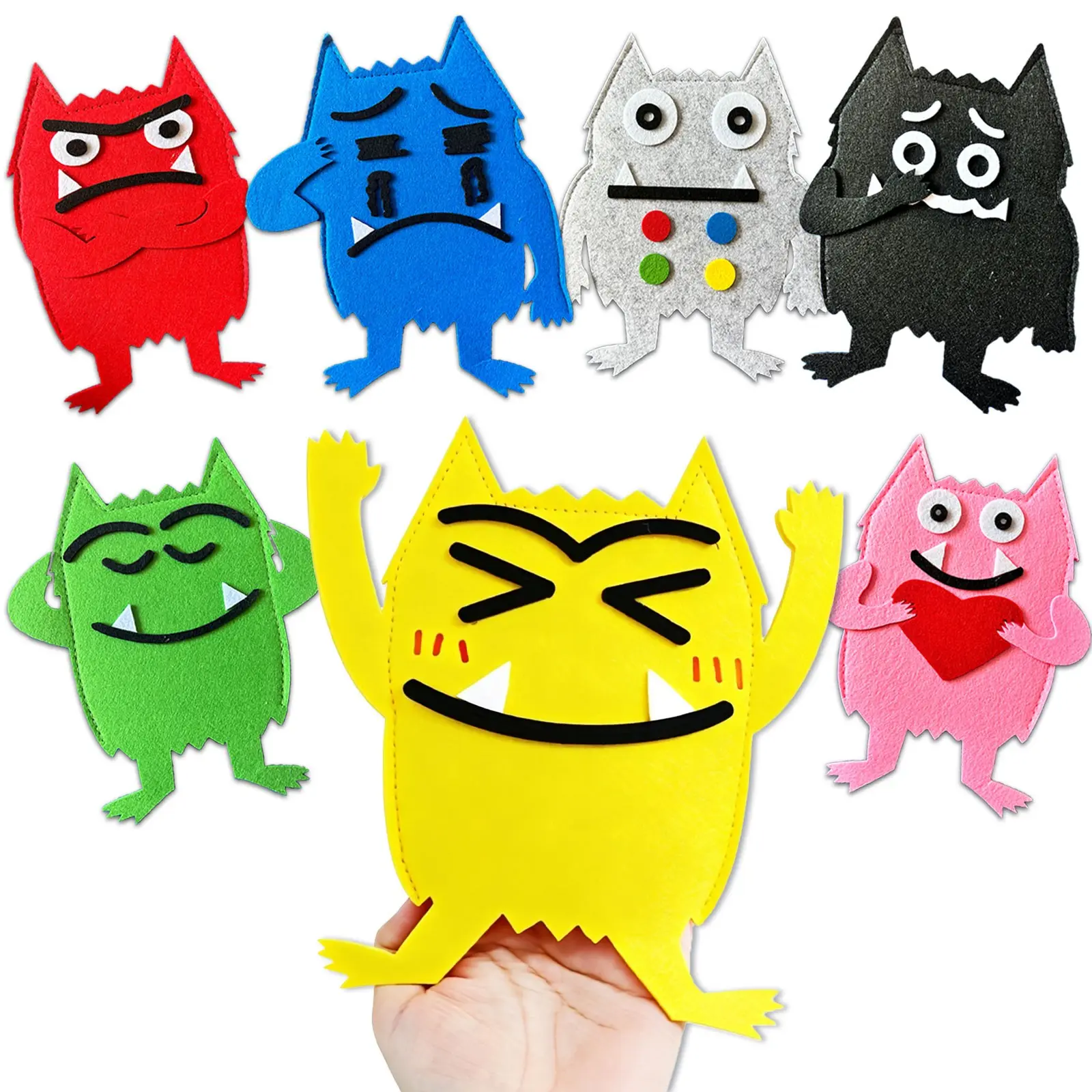 The Color Monster Felt Story Set, 7 Pcs Hand Puppets Montessori Educational Toy, Learn Emotions & Expressions, Ages 3+