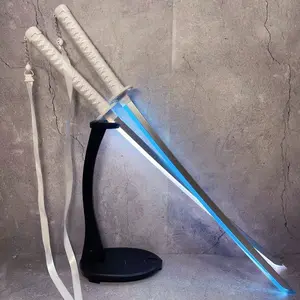 104cm (40in) Led-Illuminated Wooden Luminous Anime Katana, Rukia Figurine Model with Bamboo Black Medieval Samurai Sabre Design, Real-Size Cosplay Sword Prop, Collectible Toy Gift, 40In Luminous Anime Katana Led Light Cosplay Sword Real Size Samurai Toy G