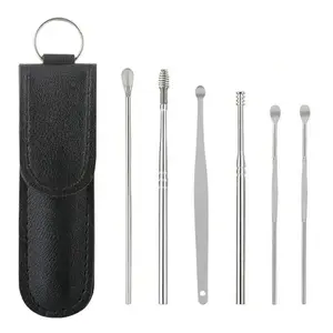 6 Counts Set Stainless Steel Earwax Removal Tool kit,Mini Portable Ear Scope With Stainless Steel Spiral Ear Massage Cleaning Tool.