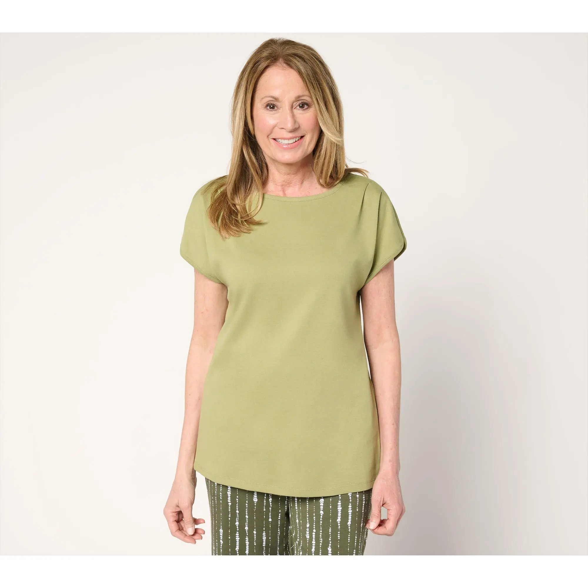 Denim & Co. Essentials 100% Cotton Rib Boatneck Dolman Top