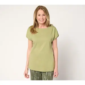 Denim & Co. Essentials 100% Cotton Rib Boatneck Dolman Top